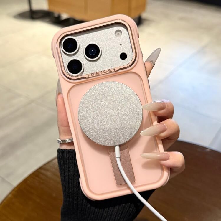 Translucent MagSafe Case for iPhone 17 Pro Max with 360° Invisible Kickstand, Pink ****