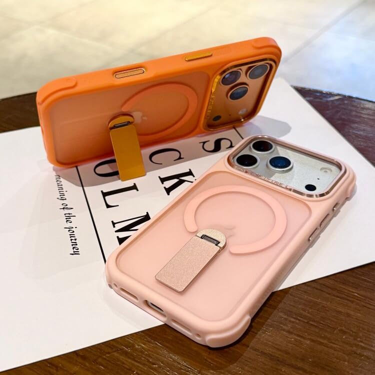 Translucent MagSafe Case for iPhone 17 Pro Max with 360° Invisible Kickstand, Pink ****
