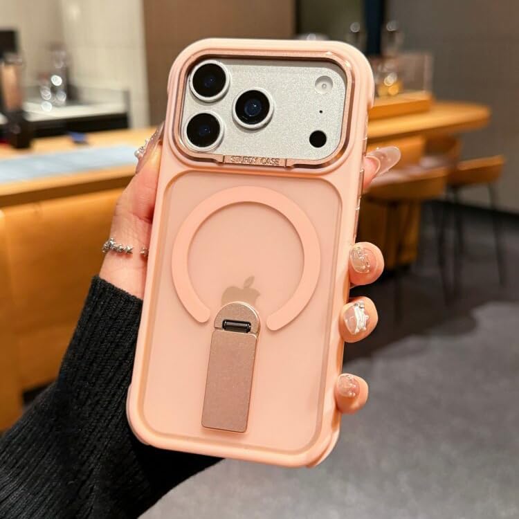 Translucent MagSafe Case for iPhone 17 Pro Max with 360° Invisible Kickstand, Pink ****