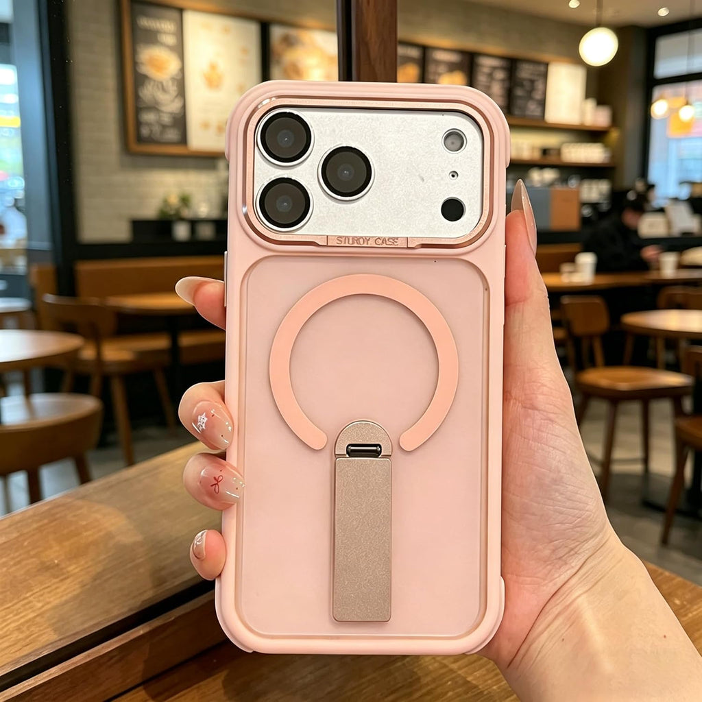 Translucent MagSafe Case for iPhone 17 Pro Max with 360° Invisible Kickstand, Pink ****